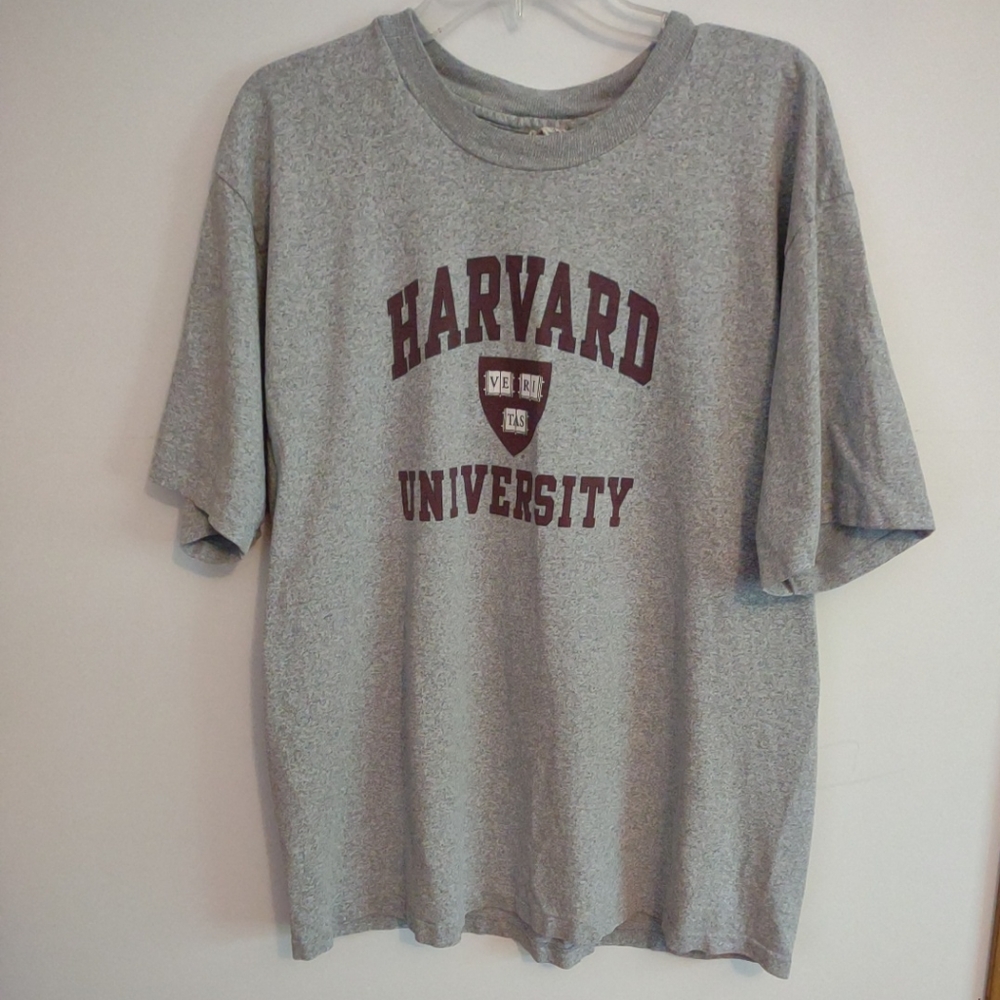 VTG Harvard University VERITAS Logo Gray T-shirt XL Made In USA Cotton Exchange